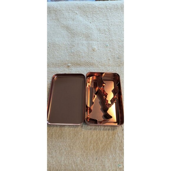 Set Of 3 Copper Colored Christmas Cookie Cutters In Tin Box - Tree Candy Cane Sn - Picture 3 of 4